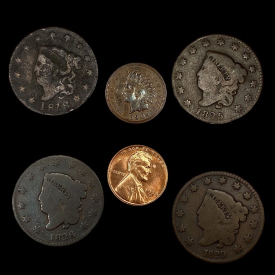 [6] Varied US Cents (1818, 1825, 1826, 1829, 1904,