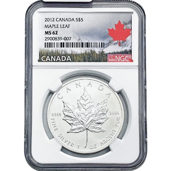 2012 Canada Silv. $5 Maple Leaf NGC MS62