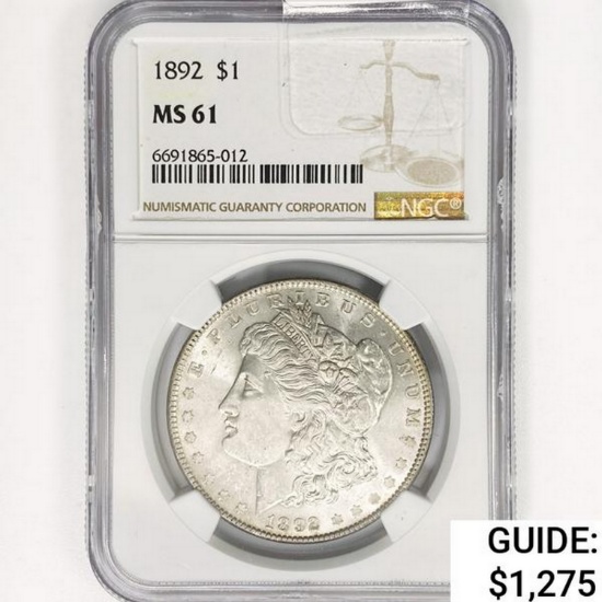 1892 Morgan Silver Dollar NGC MS61