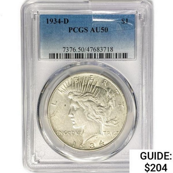 1934-D Silver Peace Dollar PCGS AU50
