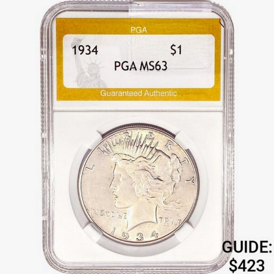 1934 Silver Peace Dollar PGA MS63