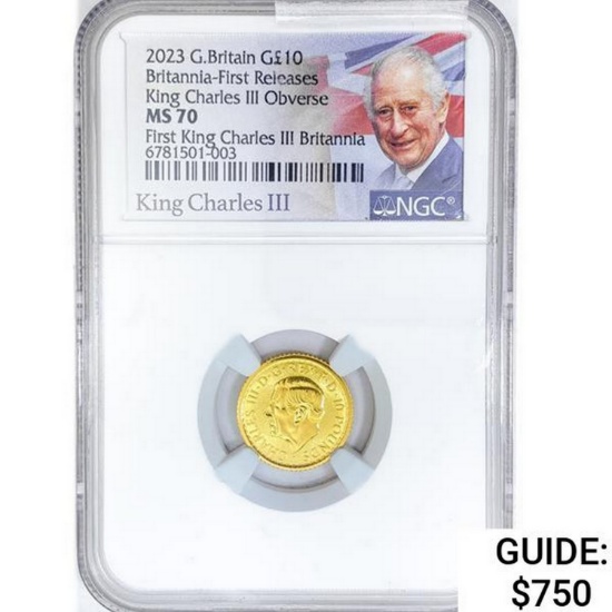 2023 1/10oz GB Gold Â£10 NGC MS70 King Charles III