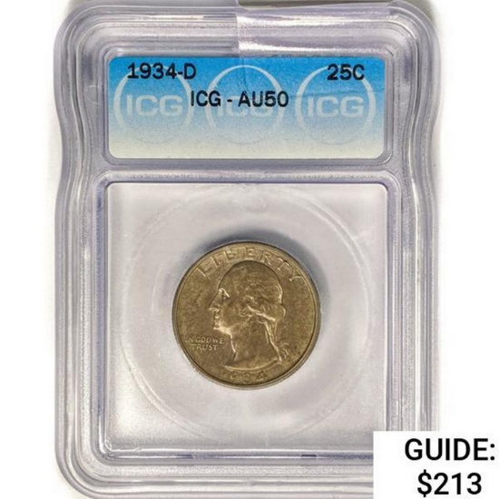1934-D Washington Silver Quarter ICG AU50