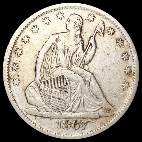 1867 Seated Liberty Half Dollar CLOSELY UNCIRCULAT