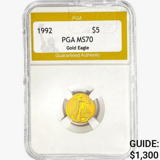 1992 $5 1/10oz. American Gold Eagle PGA MS70
