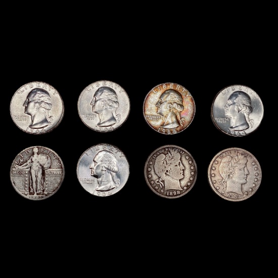 [8] Varied US SILV Quarters (1898, 1912, 1923, 196