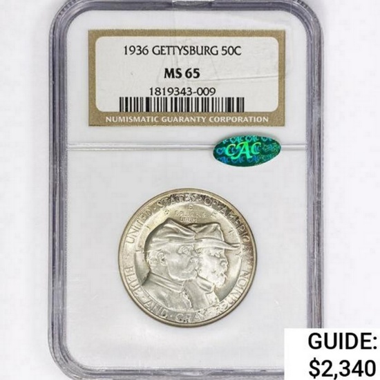 1936 CAC Gettysburg Half Dollar NGC MS65