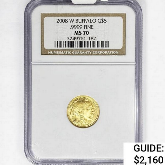 2008-W US 1/10oz Gold $5 Buffalo NGC MS70
