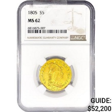 1805 $5 Gold Half Eagle NGC MS62