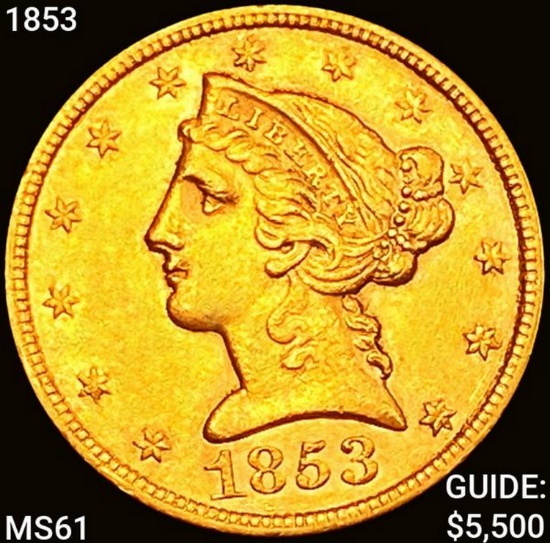 1853 $5 Gold Half Eagle UNCIRCULATED
