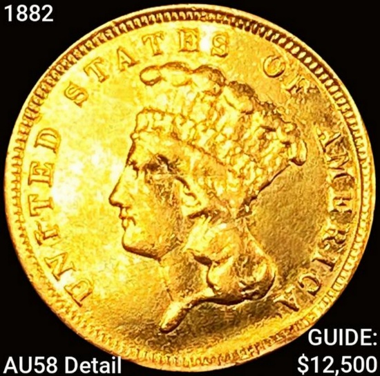 1882 $3 Gold Piece CHOICE AU