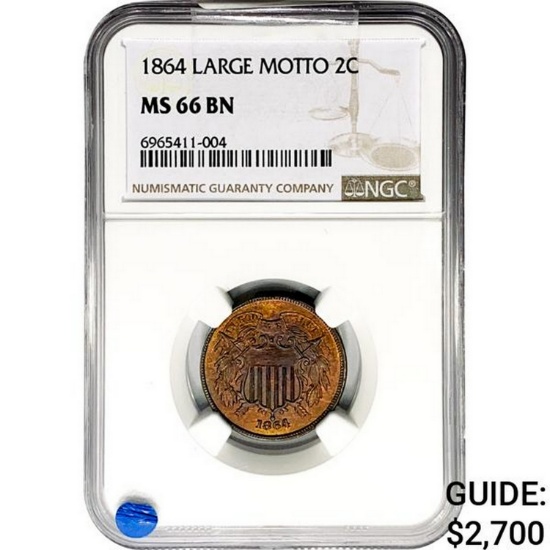 1864 Two Cent Piece NGC MS66 BN