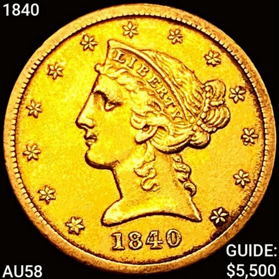 1840 $5 Gold Half Eagle CHOICE AU