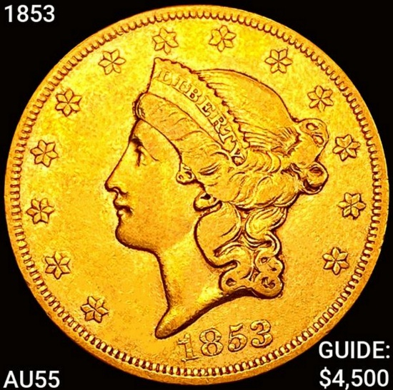 1853 $20 Gold Double Eagle HIGH GRADE