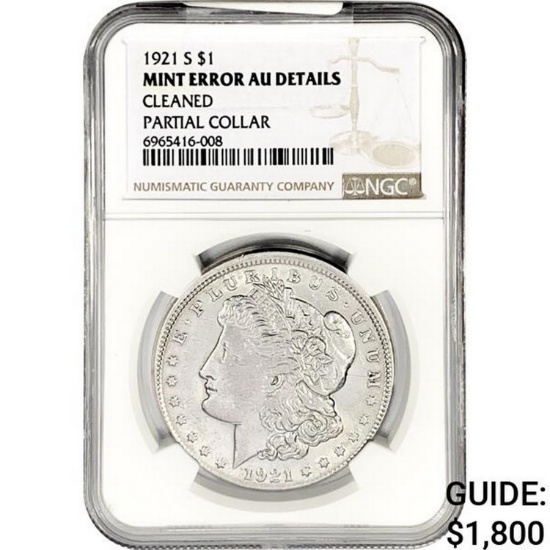 1921-S Morgan Silver Dollar NGC AU Detail Mint Err