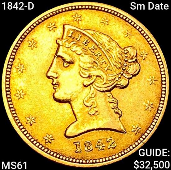 1842-D Sm Date $5 Gold Half Eagle UNCIRCULATED