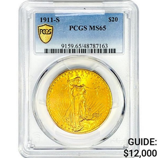 1911-S $20 Gold Double Eagle PCGS MS65