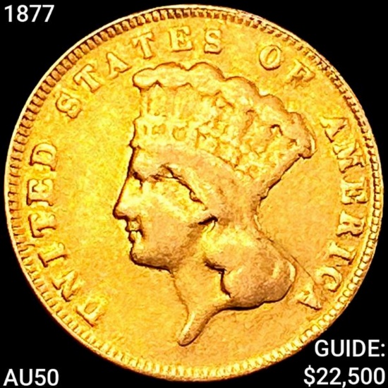 1877 $3 Gold Piece CLOSELY UNCIRCULATED