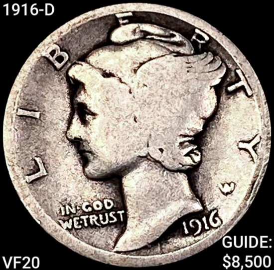 1916-D Mercury Dime LIGHTLY CIRCULATED