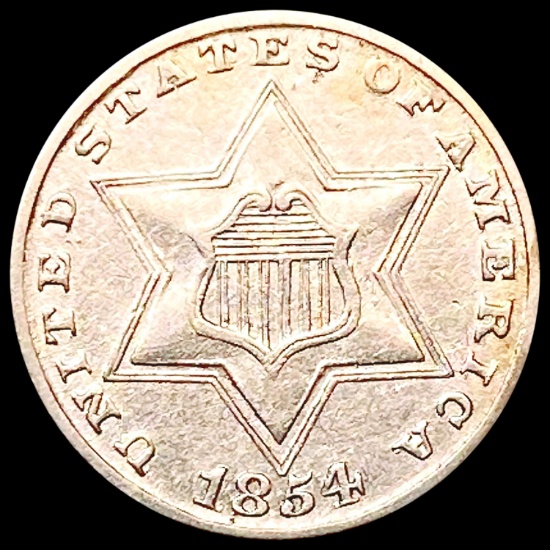 1854 Silver Three Cent CHOICE BU