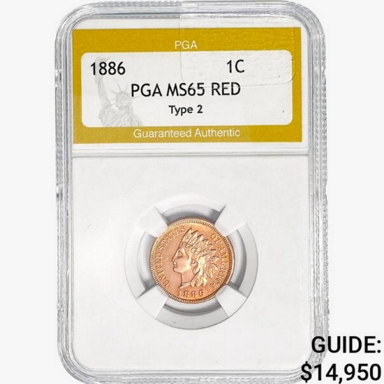 1886 Indian Head Cent PGA MS65 RED Ty 2