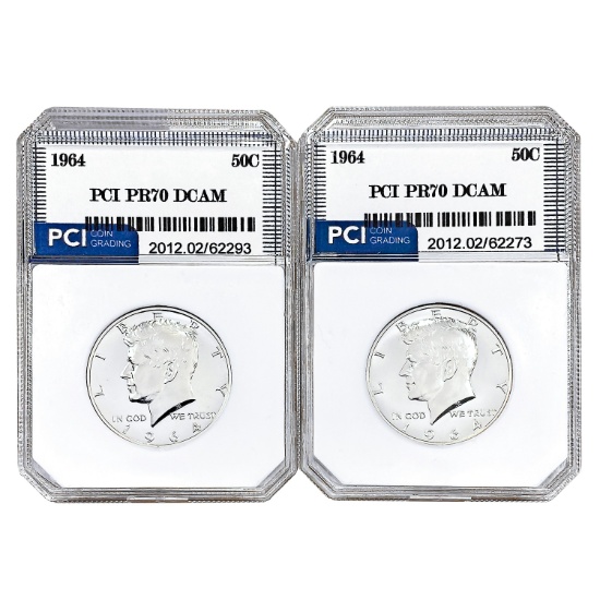 1964 Kennedy Half Dollars [2 Coins] PCI PR70 DCAM