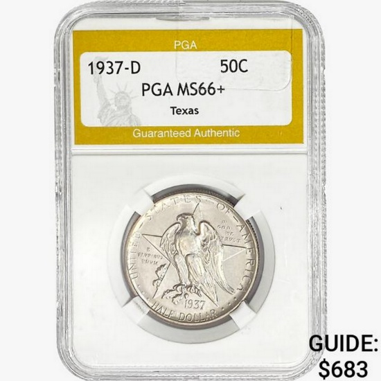1937-D Texas Half Dollar PGA MS66+