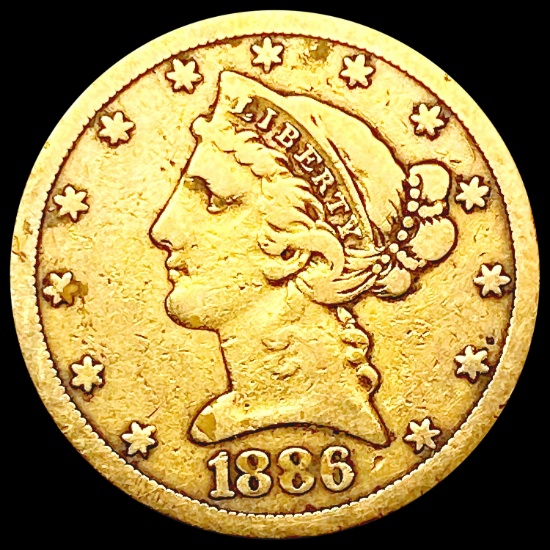 1886-S $5 Gold Half Eagle NICELY CIRCULATED