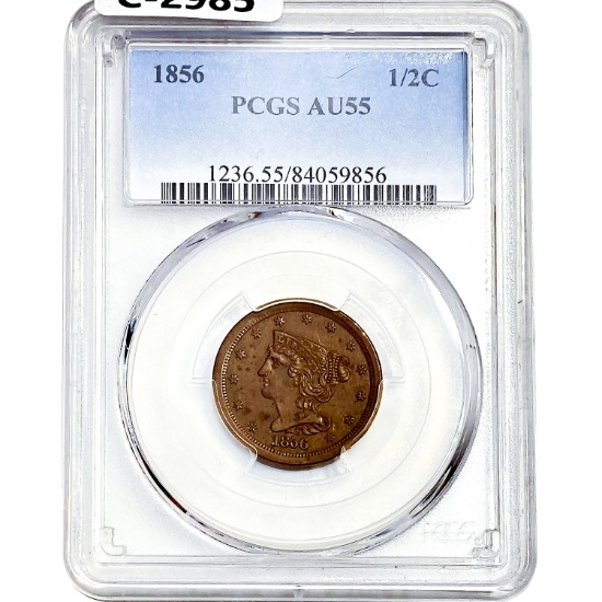1856 Braided Hair Half Cent PCGS AU55