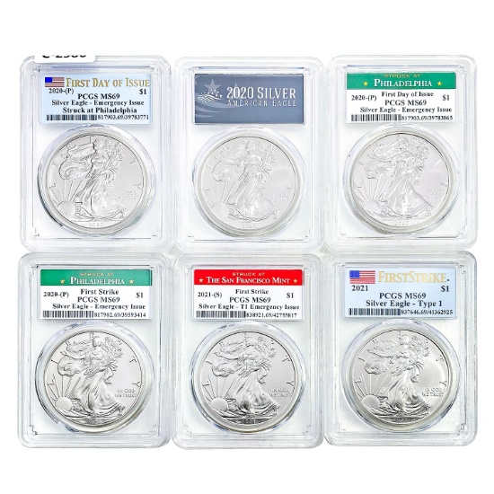 2020-2021 [6] US Silver Eagles PCGS MS69 Emergency