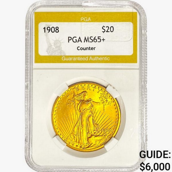 1908 $20 Gold Double Eagle PGA MS65+ Counter