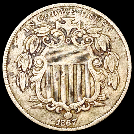 1867 Rays Shield Nickel LIGHTLY CIRCULATED