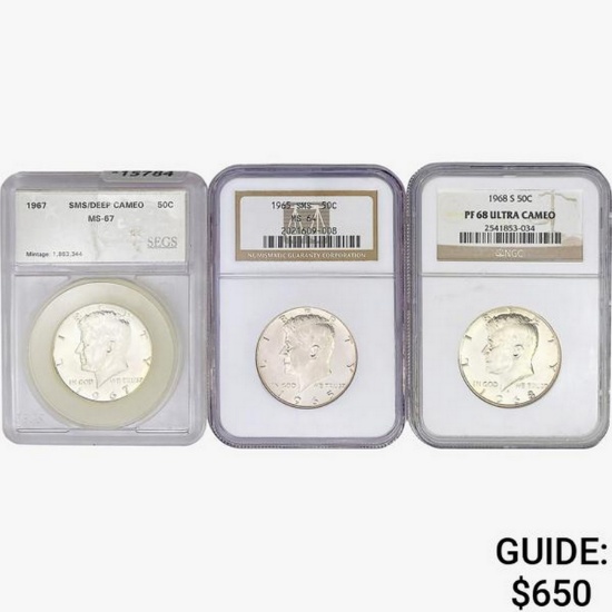 1965-1968 [3] Kennedy Half Dollar SEGS/NGC MS/PF