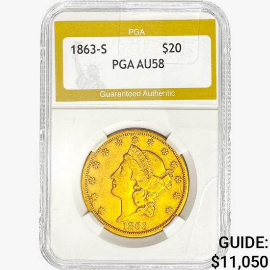 1863-S $20 Gold Double Eagle PGA AU58