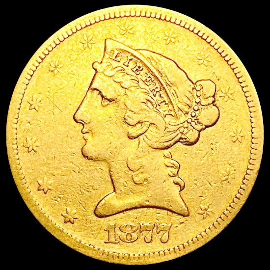 1877-S $5 Gold Half Eagle LIGHTLY CIRCULATED