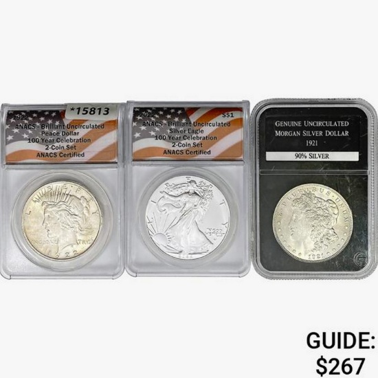 1921-2022 [3] US Vared Silver Dollars PCS/ANACS