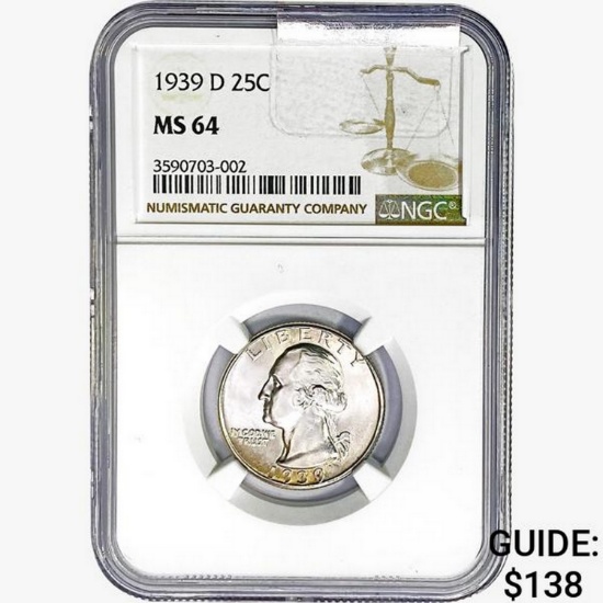 1939-D Washington Silver Quarter NGC MS64