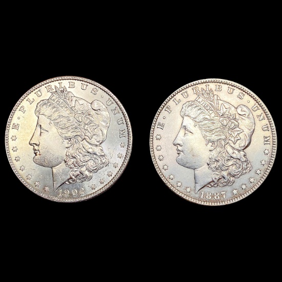 [2] Morgan Silver Dollars [1887, 1902-D] CHOICE BU