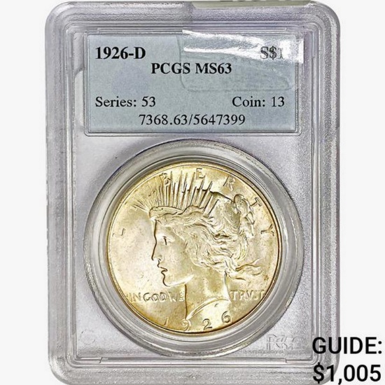 1926-D Silver Peace Dollar PCGS MS63
