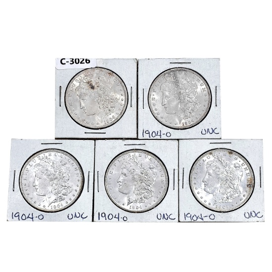 1904-O Unc. Morgan Silver Dollars [5 Coins]