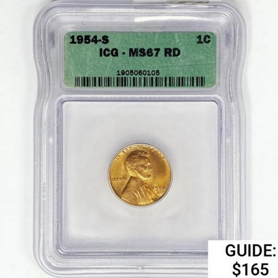 1954-S Wheat Cent ICG MS67 RD