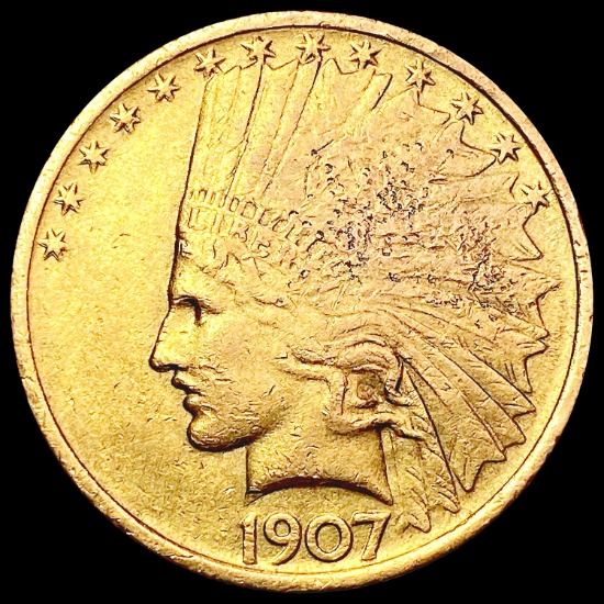 1907 No Motto $10 Gold Eagle LIGHTLY CIRCULATED