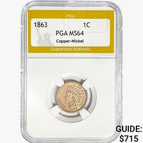 1863 Indian Head Cent PGA MS64 Copper-Nickel