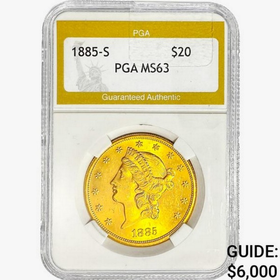1885-S $20 Gold Double Eagle PGA MS63