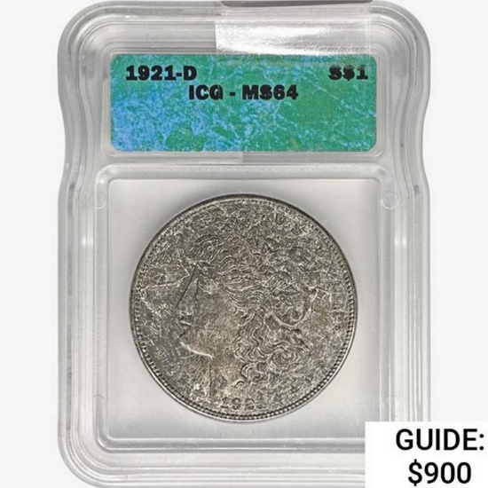 1921-D Morgan Silver Dollar ICG MS64