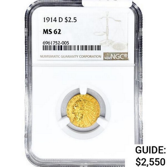 1914-D $2.50 Gold Quarter Eagle NGC MS62