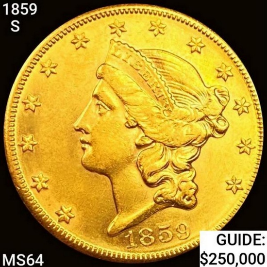 1859-S $20 Gold Double Eagle PHA MS64