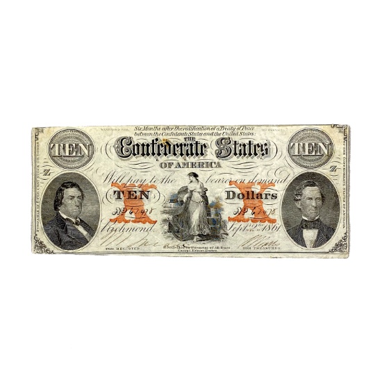 1861 $10 Confederate States of America Note
