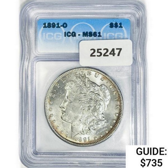 1891-O Morgan Silver Dollar ICG MS61