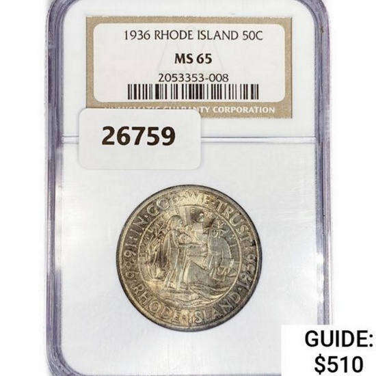 1936 Rhode Island Half Dollar NGC MS65